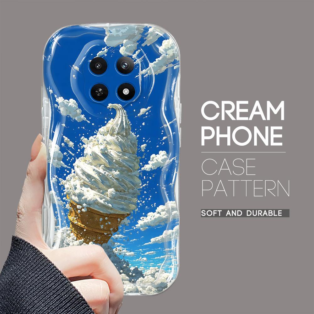 Cartoon Pattern Cream Texture Casing Wavy Edge Soft Silicone Cover Phone Case for OPPO Reno Realme OnePlus Vivo