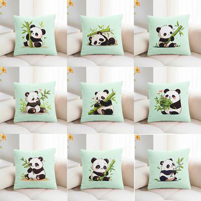 Bamboo Panda Print Decorative Pillowcase Bedroom Living Room Square Cushion Pillowcase