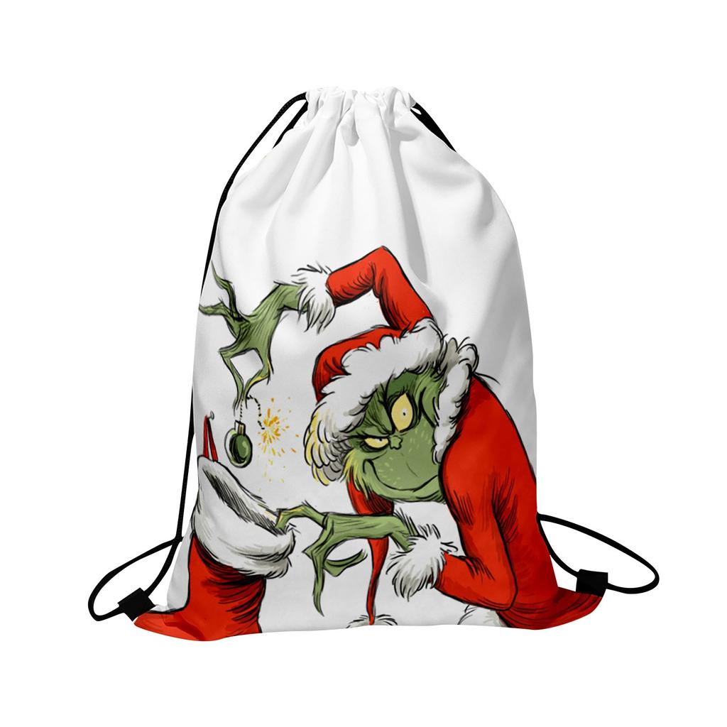 Christmas Double Sided Print New Year Gift Bag Drawstring Pocket Christmas Backpack