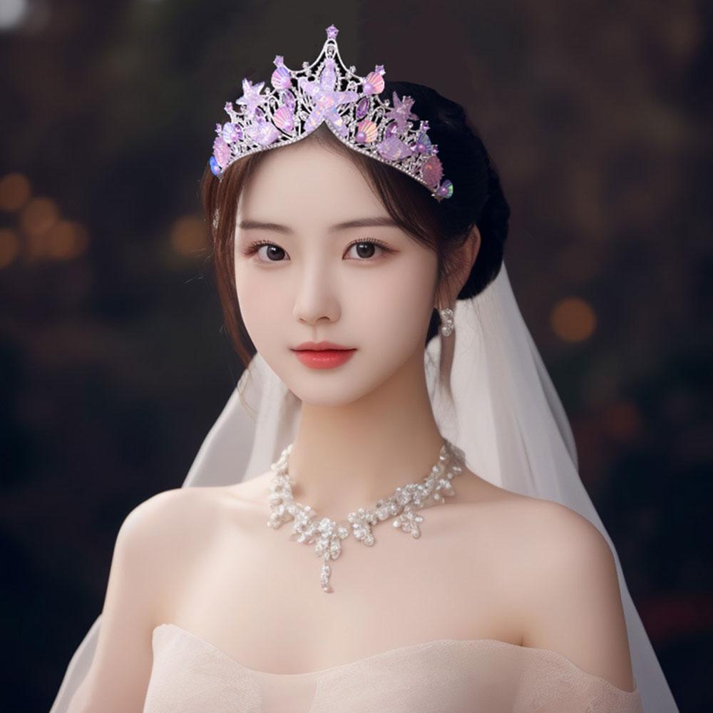 Mermaid Fish Crowns Ocean Style Costume Seashell Starfish Tiaras for Women Girls Princess Birthday Party Hair Accessories