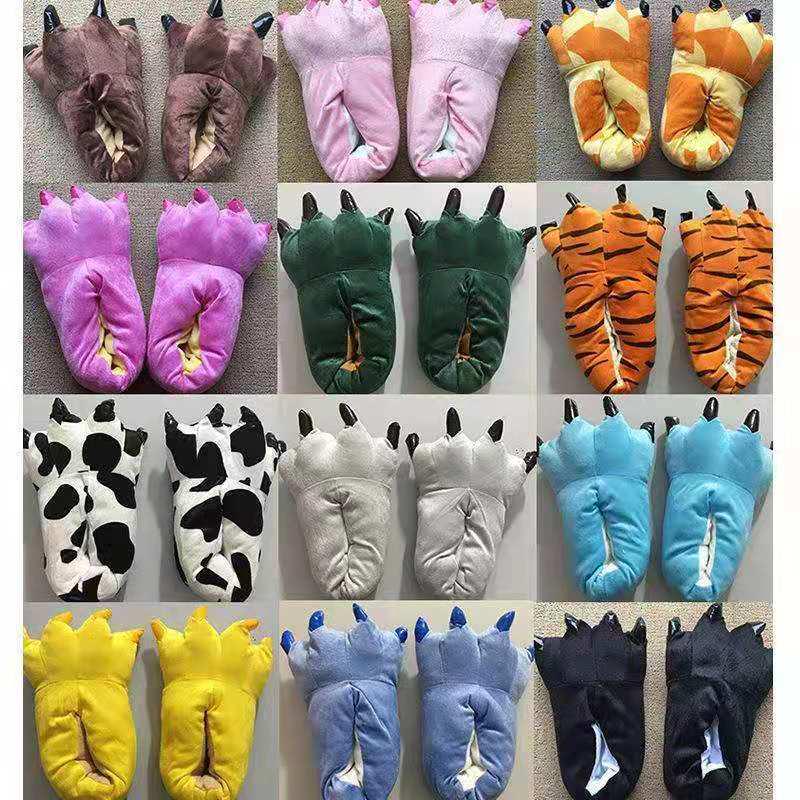 Unisex Dinosaur Claw Cotton Slippers: Cozy Autumn/Winter Velvet Heels, Large Sizes