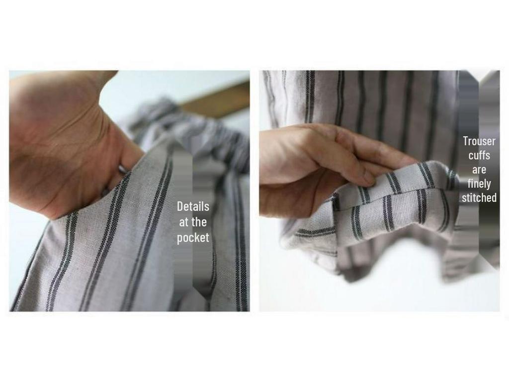 2023 Retro Cotton Linen Striped Wide-Leg Women's Slimming Cropped Pants - Japanese Style Summer Casual Wear