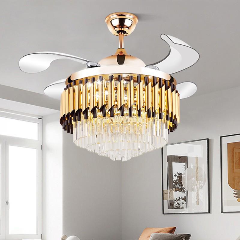 European Crystal Ceiling Fan Chandelier: Luxury Invisible Fan for Bedroom, Dining, or Living Room