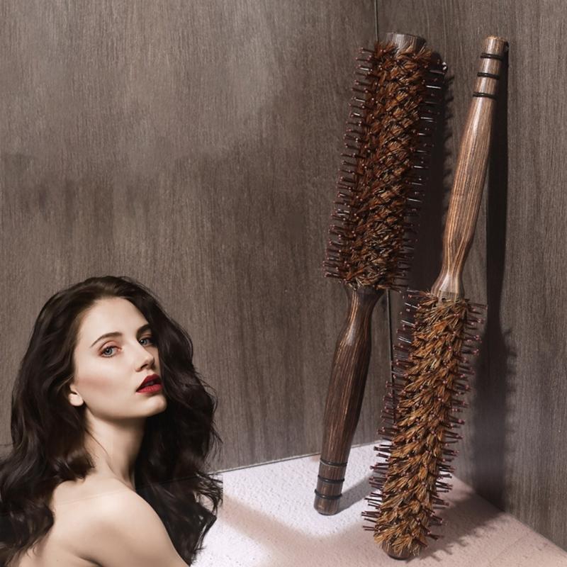 Small Round Hairbrush with Boar and Nylon Bristles Perfect for Blow Drying and Styling Short Thin Fine Hair