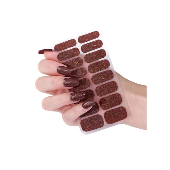 Glitter Nail Polish Strips with File Easy Apply Remove Self Adhesive Women Full Nail Sticker Home Manicure DIY Nail Art Decoration Wrap
