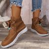 Western boots spring and autumn large size solid color light mouth round head lace-up thick-soled women's single shoes