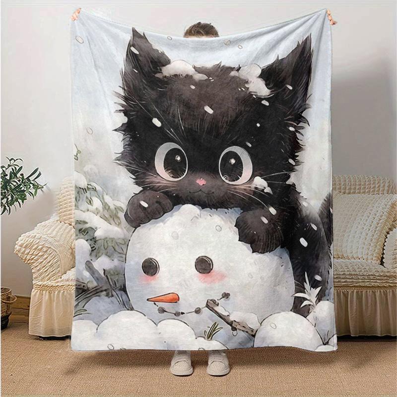 1 Stück Schneemann & Süße Katze Decke Weich Warm, Wohnzimmer, Reise, Camping, Auto Decken