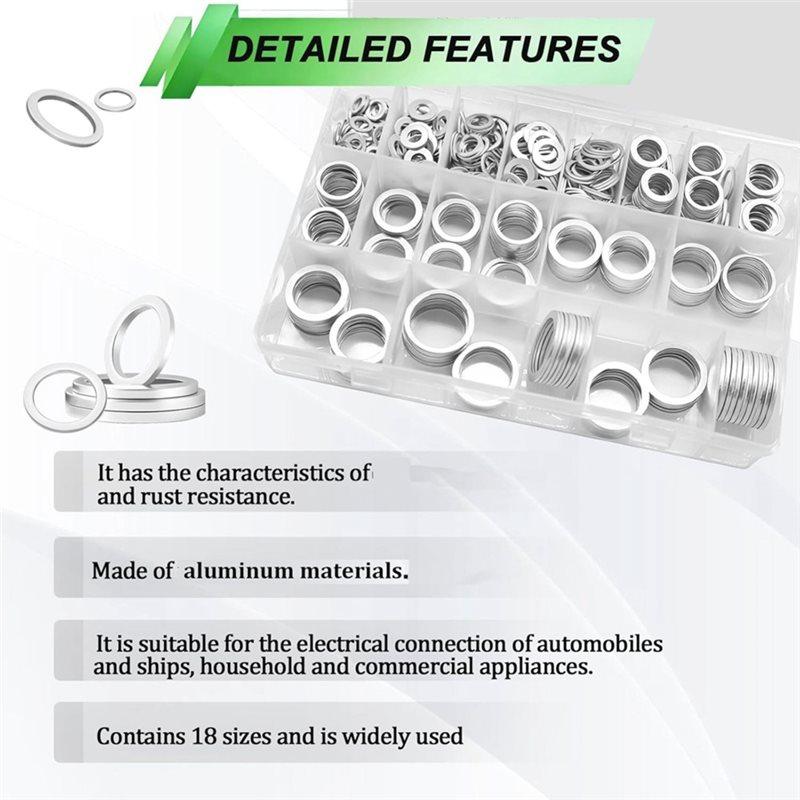 A74E-Aluminum Oil Drain Plug Gasket Assortment, 580PCS Oil Drain Plug Crush Washer Kit, 18 Sizes