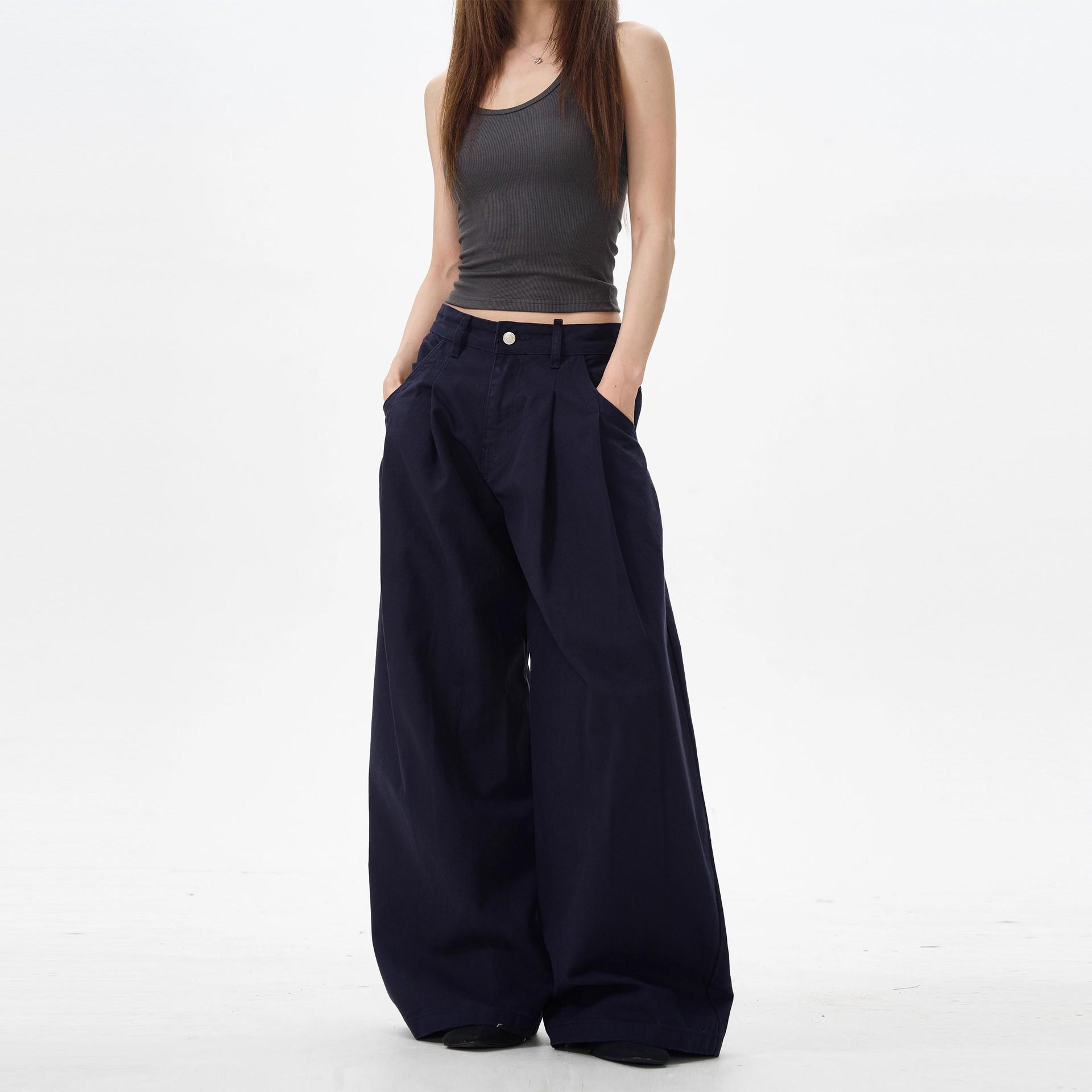 Trendy Unisex High Street Cargo Pants: Roguish Pleated Straight-Leg Streetwear M
