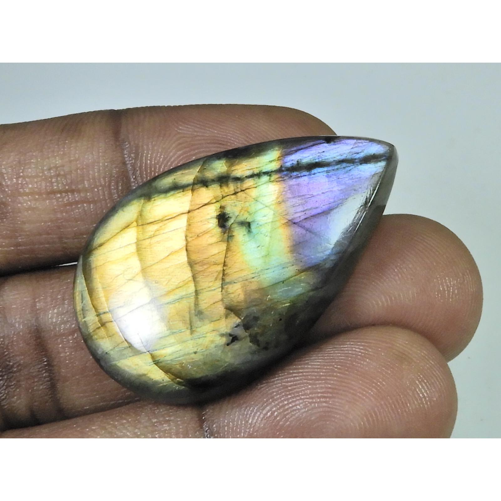 61Cts. Натуральный фиолетовый лабрадорит с flashes, кабошон грушевидной формы, драгоценный камень 25X40X07 ММ B-303