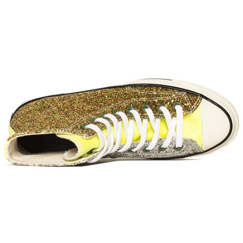 JW Anderson X Converse 1970s Round-toe Lace-up High-top Canvas Shoes Unisex Gold and Silver Sequins