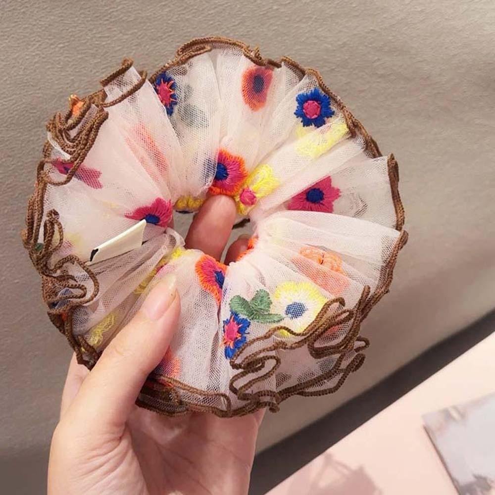 Large Intestine Circle Floral Hair Rope Korean Style Bun Rubber Bands Flower Lace Hair Ring  Daily