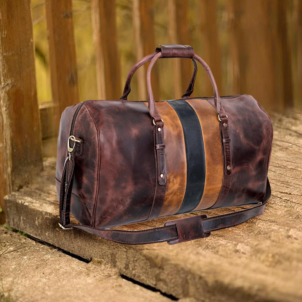 Personalized Leather Weekender Bag: Handmade Top Grain Travel Duffel