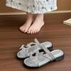 Beautiful flat-bottomed slippers women's summer wear 2025 new Internet celebrity explosion butterfly rhinestone with skirt two wear sandals