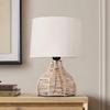 36 cm Elegant Design Tall Paper Rope Rattan Wicker Look Standard Bedside Table Desk Lamp with Light Beige Fabric Linen Shade