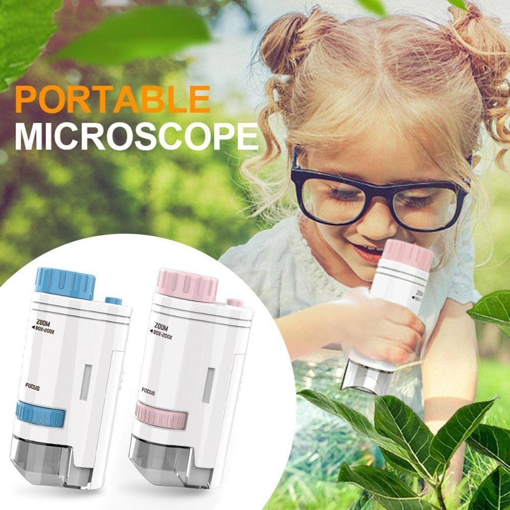 LED Light Pocket Microscope 80-200x Children Microscope Electric Mini Microscope  Learning