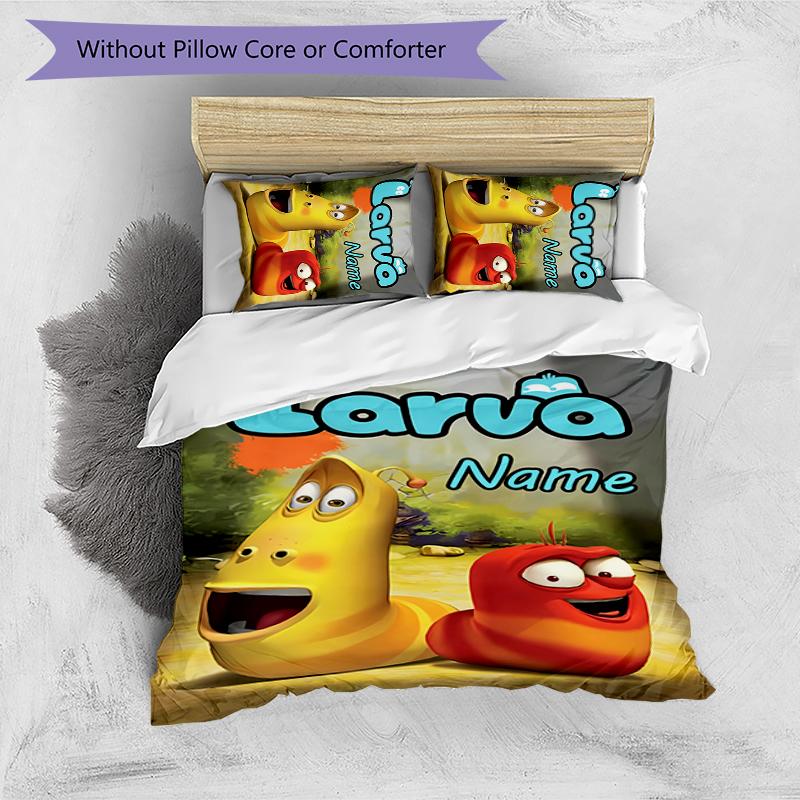 3pcs Custom Name Cartoon Larva Bedding Set Duvet Cover Closure Includes 1 Duvet Cover & 2 Pillowcases for All Seasons Bedroom Decor