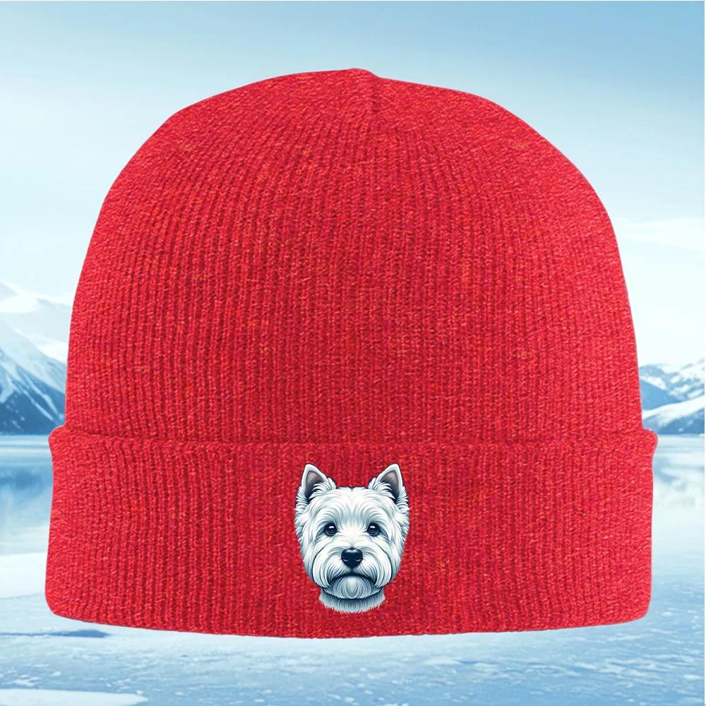 West Highland Terrier Portrait White Dog Unisex Women Unisex Knitted Hat Beanie Pullover Cap Winter Thermal Warm Christmas Outdoor
