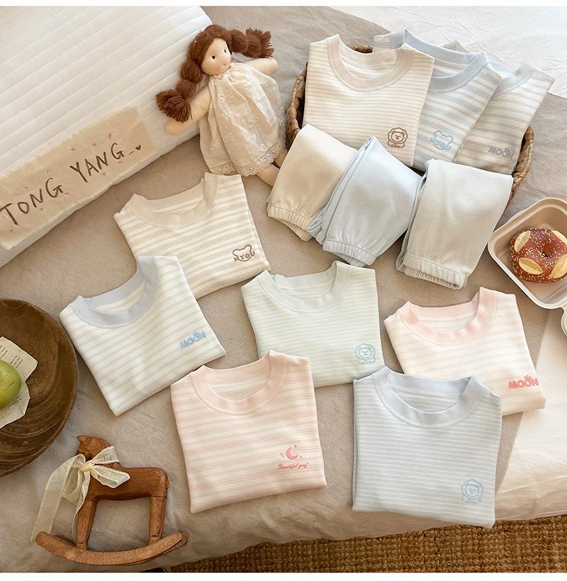 Children's Striped Velvet Warm Homewear Set: Boys' & Girls' Autumn Long Johns & Underwear, Lycra Two-Piece.