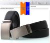 Men's Genuine Leather Belt with Brushed Automatic Buckle and Customizable Laser Logo for Formal Wear