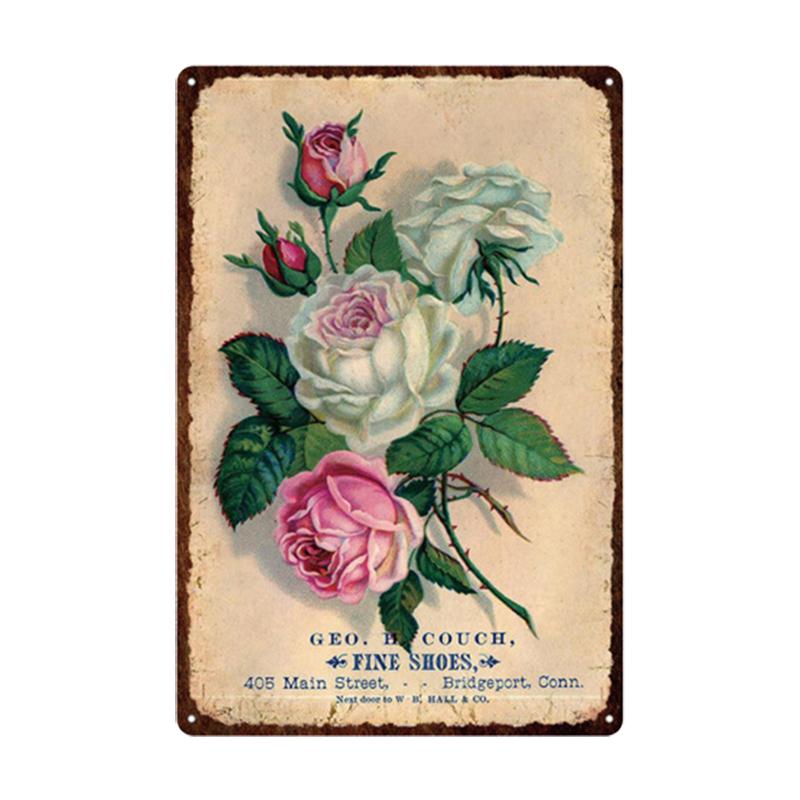 Pastoral Style Flower Plaque Metal Tin Sign Lavender Rose Retro Plates Poster for Living Room Home Garden Wall Decor 20x30cm
