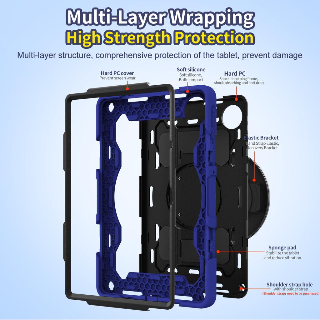 Heavy Duty Rugged Case for Huawei Honor Pad 10 (Tablet 10) 2025 12.1 Inch HEY3-W00 360 Rotating Kickstand Cover with Hand Strap