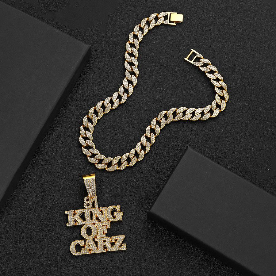 New Three-dimensional Full Diamond Letter Pendant Necklace, Domineering and Exaggerated Hip-hop Street Dance Cuban Necklace
