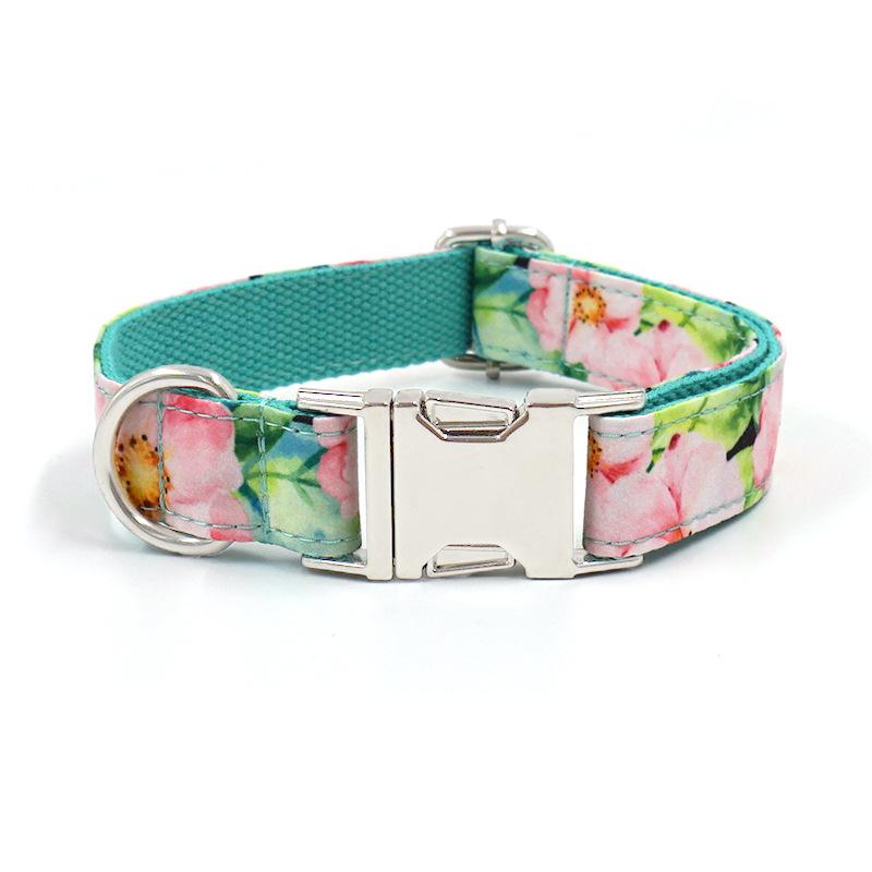 Customizable Green Flower Dog Collar with Engravable Tag XS