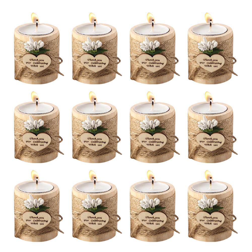 12Pcs Wooden Tealight Candle Holders Wedding Favors Party Candle Favors Bridal Shower Favors for Wishing Wedding Party Birthday