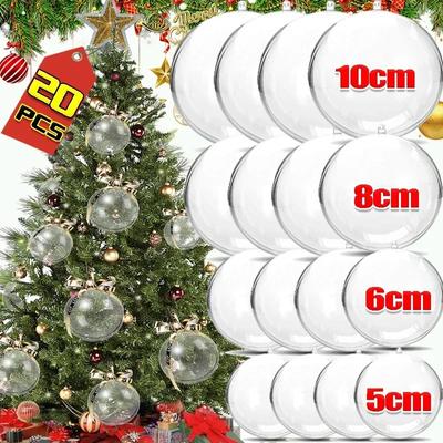 20/1uds Bolas Transparentes de Navidad Colgante para Árbol de Navidad Bola Hueca Rellenable Adornos Cajas de Regalo Decoración para Hogar Boda Fiesta