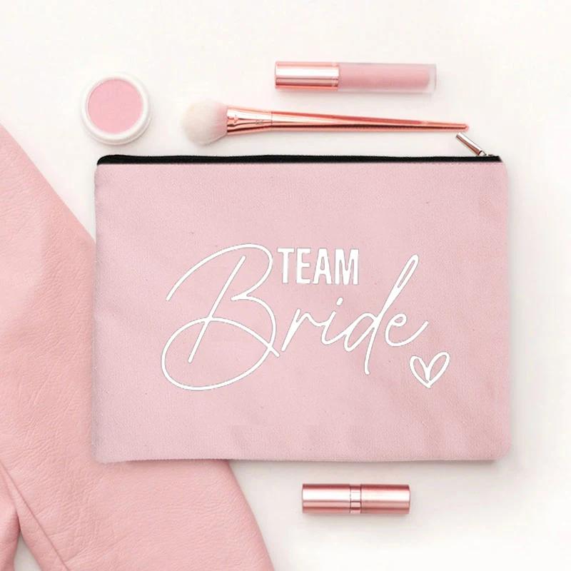 2023 Team Bride Printed Canvas Makeup Bag Bridesmaid Pocket Lipstick Wash Bag for Wedding Travel Lipstick Bags Storage Organizer