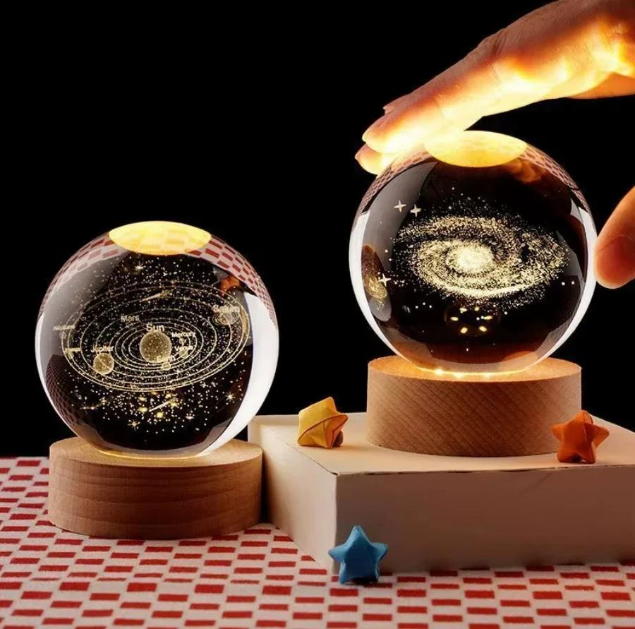 6cm 3D Planet Crystal Ball LED USB Night Light Solar System Galaxy Table Lamp Glowing Moon Sphere For Bedroom Decoration Gift