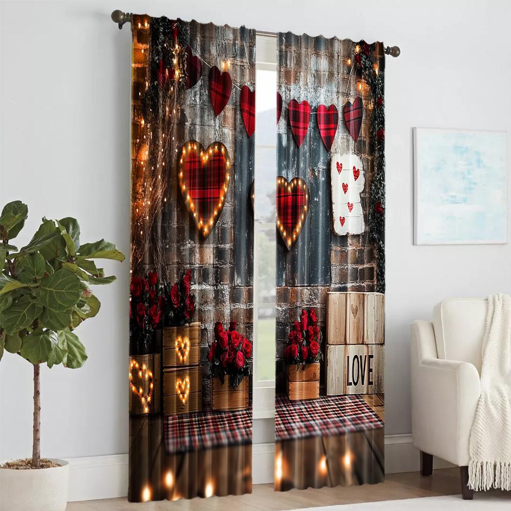 2 pcs   versatile polyester transparent curtains for home decoration Valentine'S Day2 for use in bedrooms and living rooms