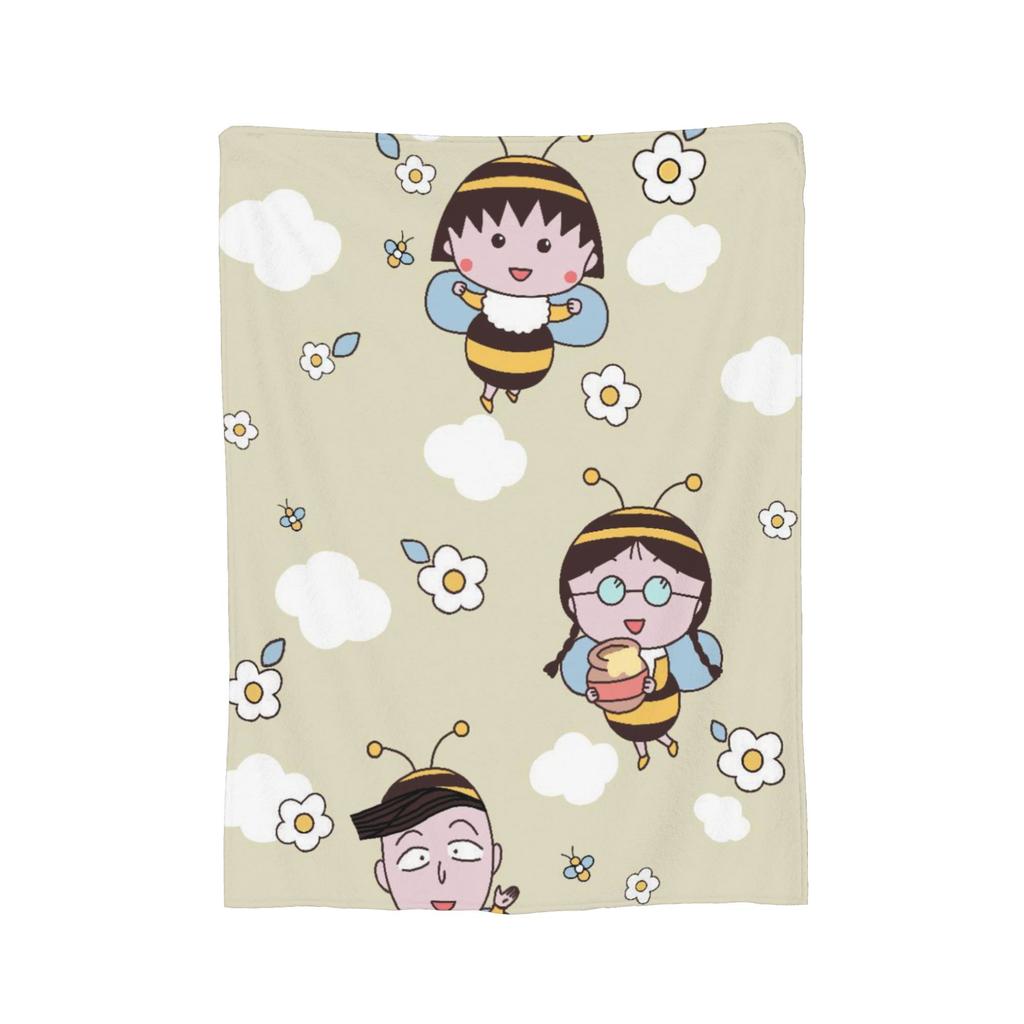 Anime Chibi Maruko Chan Blankets Flannel Spring Autumn Breathable Lightweight Throw Blankets for Sofa Travel Bedspreads