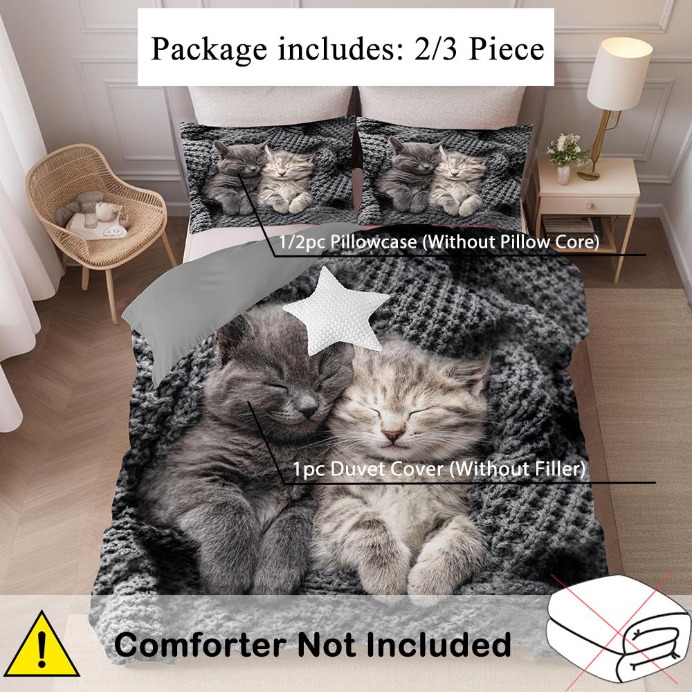 Adorable Cat Printed Duvet Cover Pillowcase Soft Bedding Accessories Home Decor Cute Animal Theme Quilt Covers