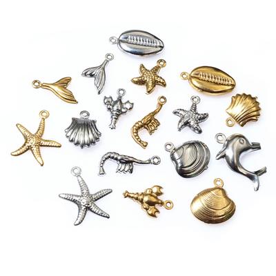20pcs Stainless Steel Shell Starfish Lobster Charms Pendant PVD Gold Plating Crafts Necklace Bracelet Earrings DIY Accessories