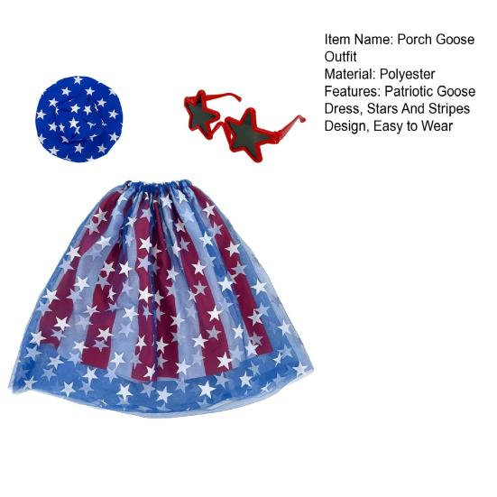 1 Set 4th July Goose Outfit, Stars And Stripes Goose Dress Star Sunhat Sunglasses, Patriotic Porch Goose Costumes Set for 23-Inch Goose Statue Holiday