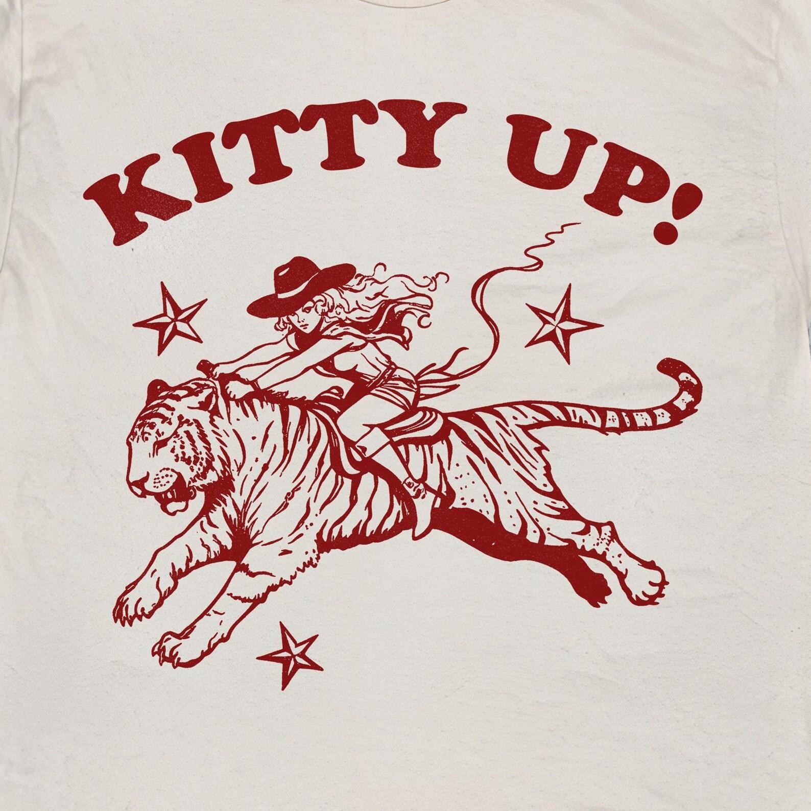 Kitty Up! Cowgirl Riding Tiger Vintage T-Shirt, Retro 90s Cowboy Cat Unisex Adult T Shirt, Sheriff Western Graphic T Shirt, Cute Y2k T-Shirt M