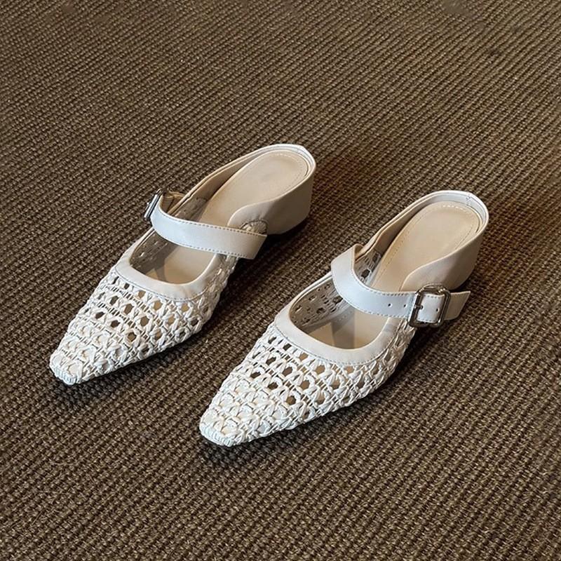 

Sheepskin version~ Temperament gentle hollow mesh sandals new women s bag head half drag women s summer wear fashionable and versatile 40 белый