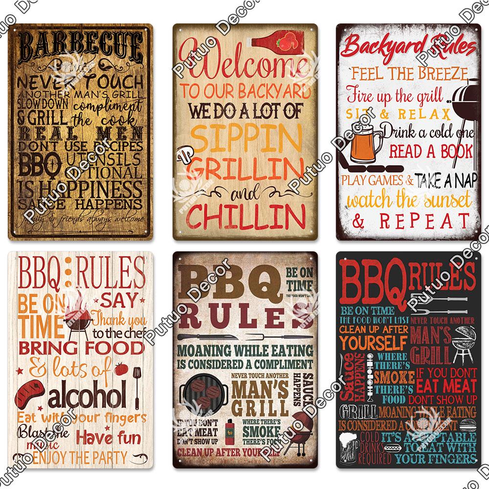 Putuo Decor BBQ Metal Sign Tin Plaque Vintage Metal Signs Iron Painting for Barbecue Bar Pub Kitchen Party Zone Wall Decor