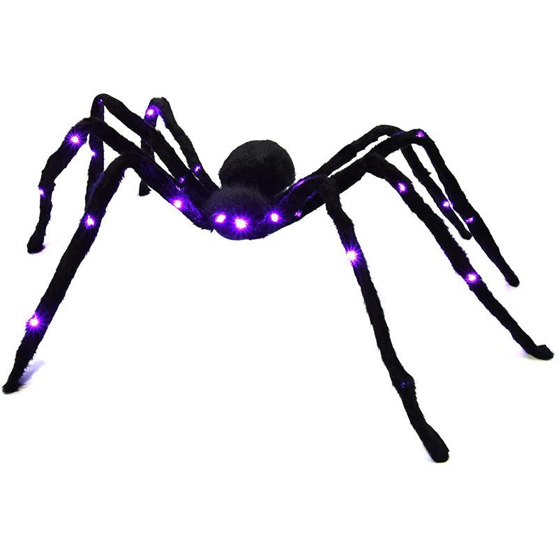 

Purple LED Light Black Scary Effect Spider Plush Spider Ornament Festival Halloween Decorative Glowing Spider Halloween Decors 125CM