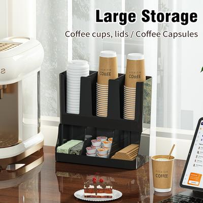 6 Compartment Upright Break Room Coffee Condiment and Cup Storage Organizer Cup and Lid Organizer for Break Room Office Home