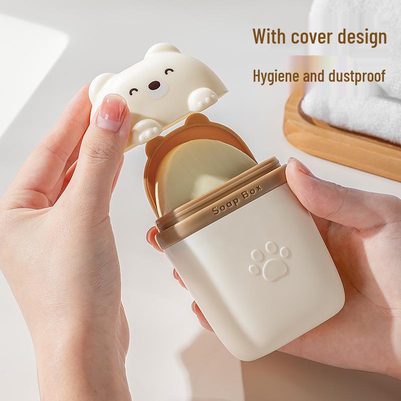Cute Travel Soap Box with Draining Lid - Portable Cartoon Soap Dish for Business Trips