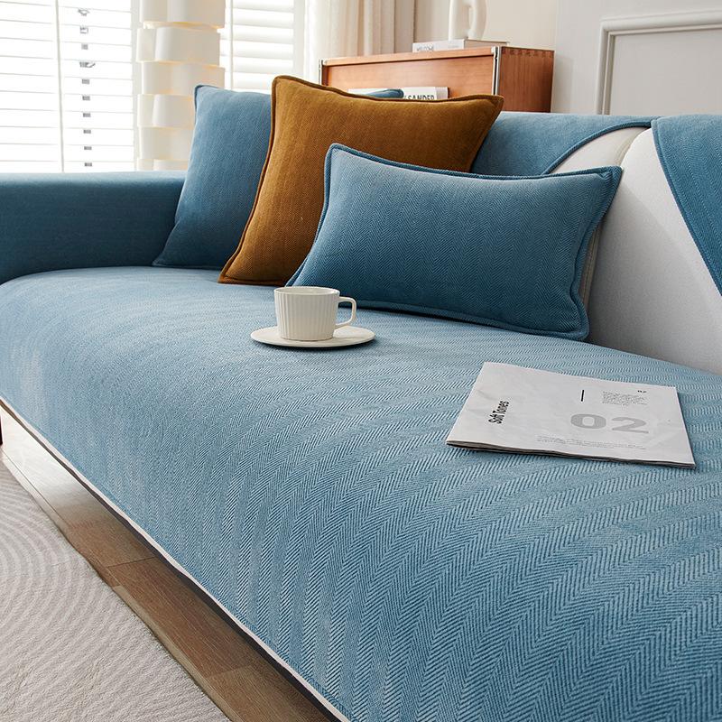 Sofa Cushion Four Seasons Universal Non-Slip Herringbone Chenille Cushion Summer Green Sofa Cover