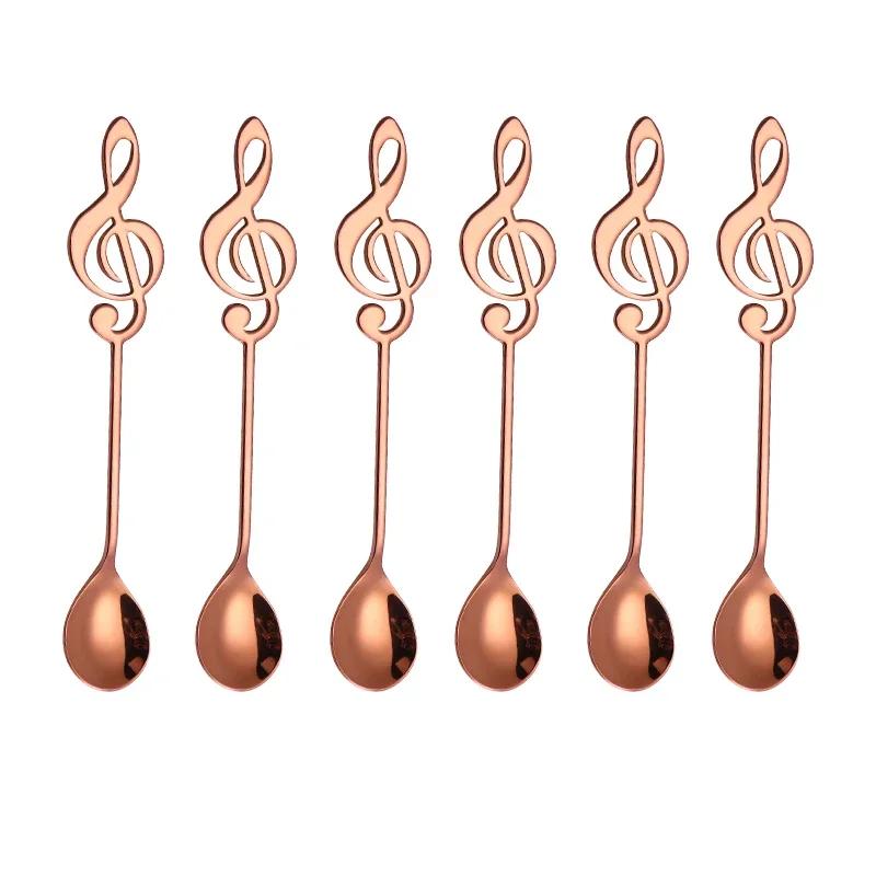 Colorful 6 Pcs Stainless Steel Tea Spoons Set Metal Music Coffee Spoon Ice Cream Candy Teaspoon Rose Gold Spoon