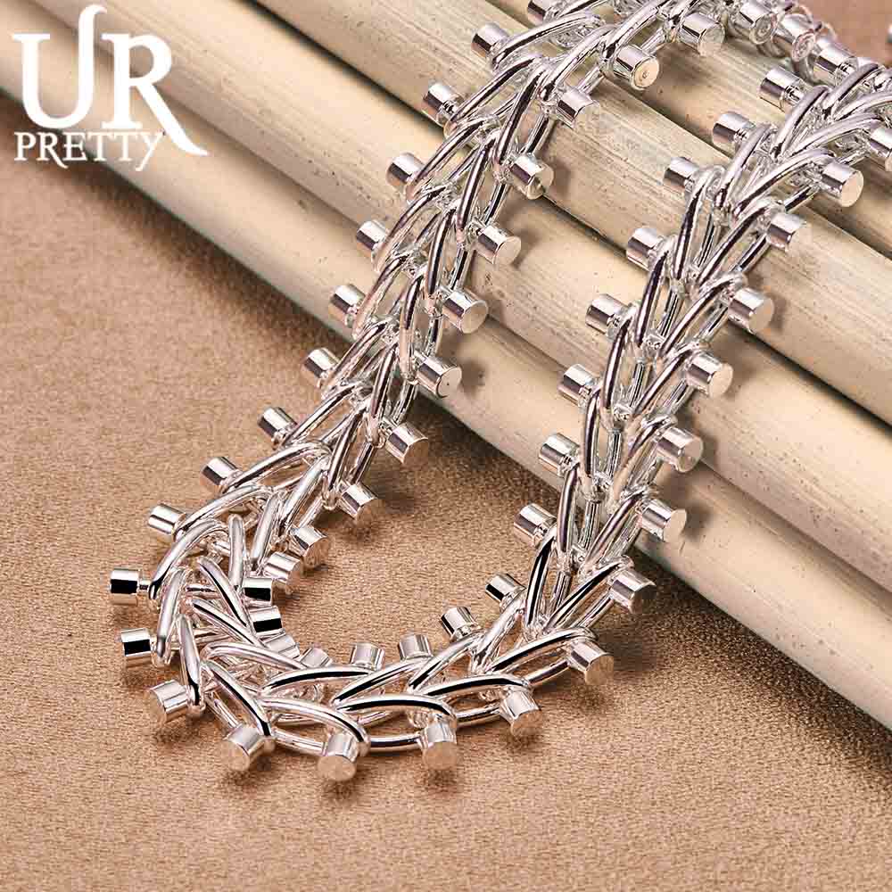 925 Sterling Silver Double Row Bead Necklace Fashion Wedding Jewelry