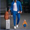 Men Thickened Waffle Turn Down Collar Long Sleeve Jacket And Pants Casual Two Piece Set