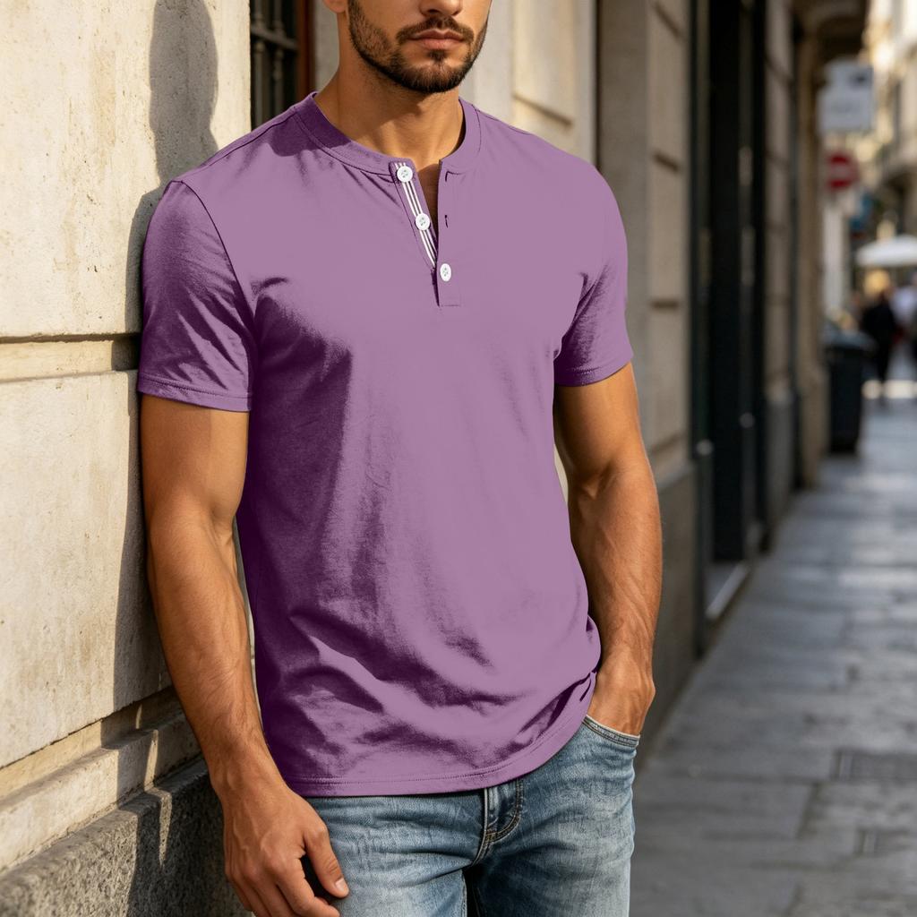 Men's Henley Neck Short Sleeve Shirt Casual Button Down Lightweight Breathable Cotton T Shirt for Everyday Wear