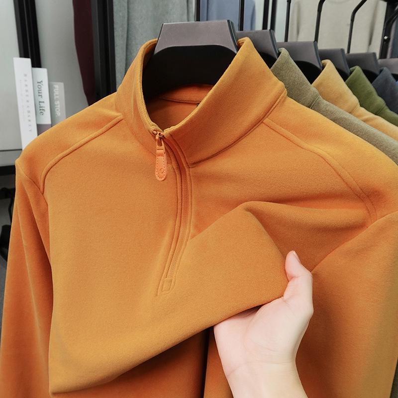 Men's Double-Sided Fleece Half-Zip Hoodie, Stand Collar, Solid Color, Autumn/Winter Fashion, Casual & Warm Top.