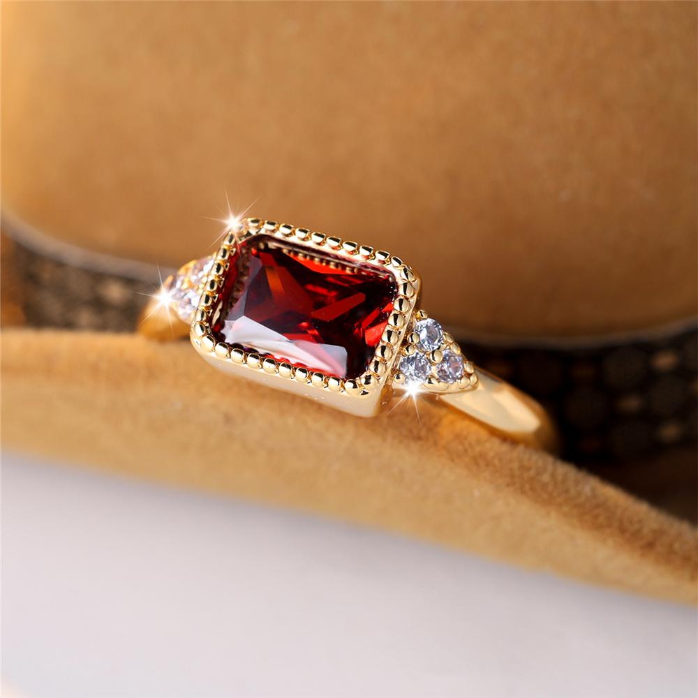 Trendy Red Zircon Squarel Crystal Vintage Gold Color Wedding Bands Engagement Rings For Women Men Minimalist Jewelry